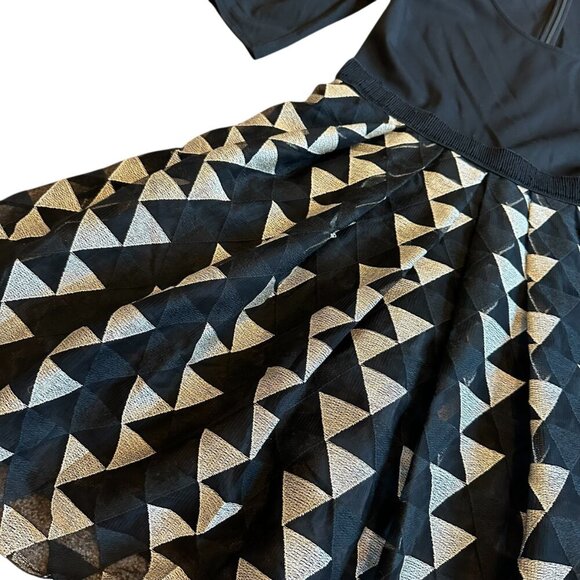 Plenty by Tracy Reese Black Gold A-Line Dress Stretch Top Party Size 12 Women's - Picture 7 of 12